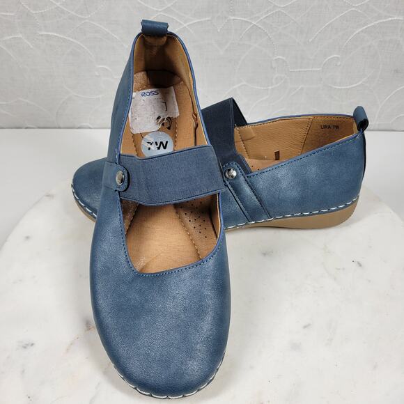 GC‎ Lira Leather Mary Janes Womens 7 Metallic Blue Closed Toe Shoes - Picture 6 of 16